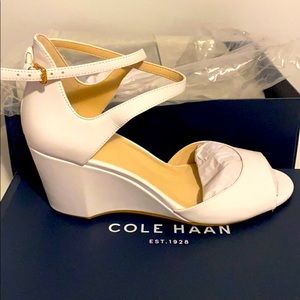 Cole Haan White Leather Open Toe Wedge Sandal